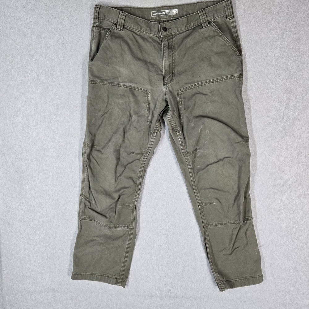 Carhartt Men Pants 36X30 Green Double Knee Rigby BN2802-M Rugged Flex READ